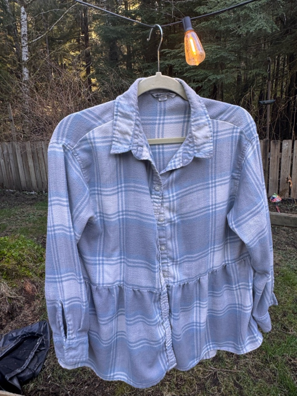 American Eagle Outfitters Light Blue Plaid Shirt Top